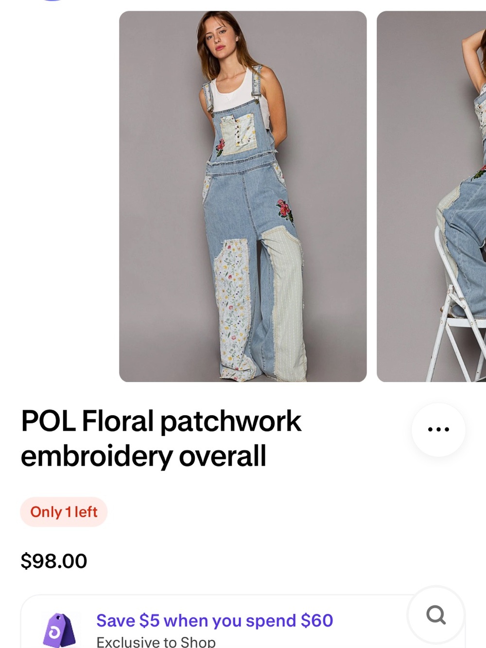 POL Light Blue Denim Floral Patchwork Embroidered Overalls